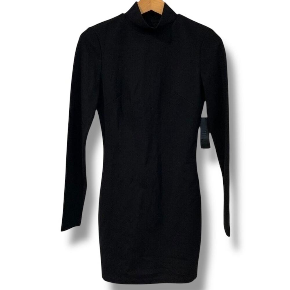 WHBM Mini Dress NWT Women's Sz 0 Aura Long Sleeve Black Stretch Sculpting Sheath - Picture 2 of 8
